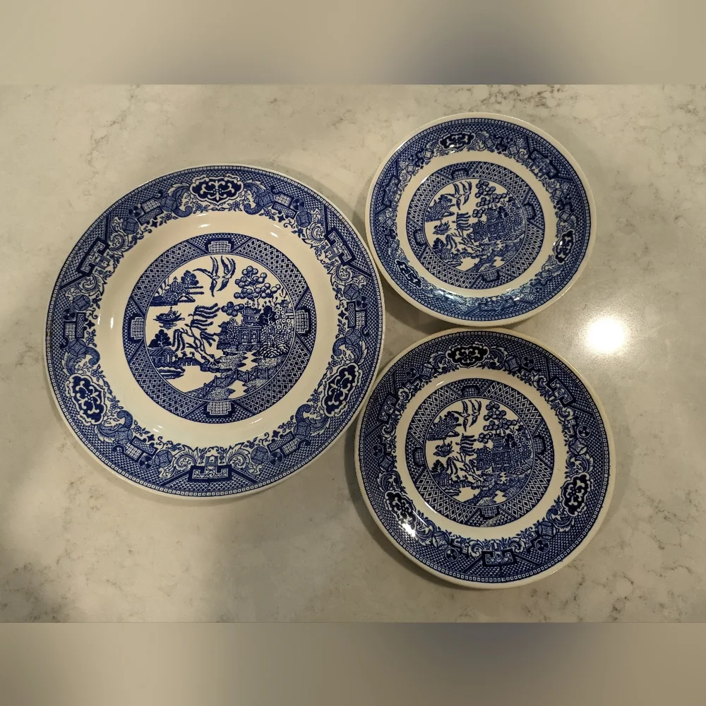Vintage Willow Ware by Royal China Sandwich Plate  & 2 Dessert Plates